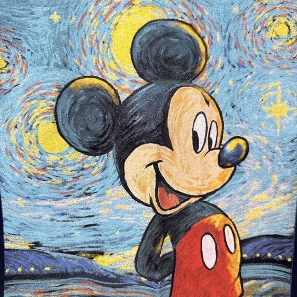 Disney Mickey Mouse Starry Night T Shirt Size L Van Gogh Blue Art Short Sleeve - Picture 3 of 7